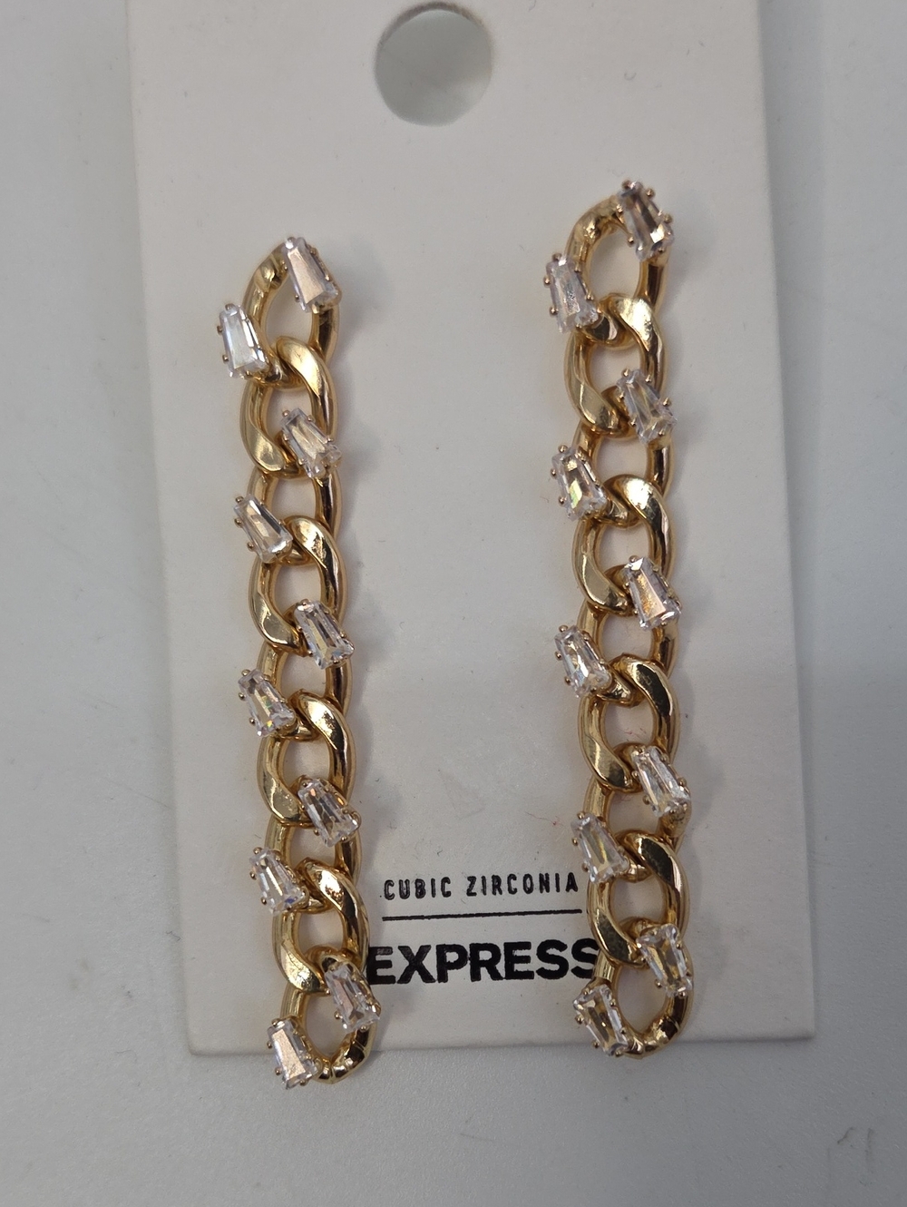Express Gold Link Drop Earrings with Cubic Zirconia Stones Glam Feminine
